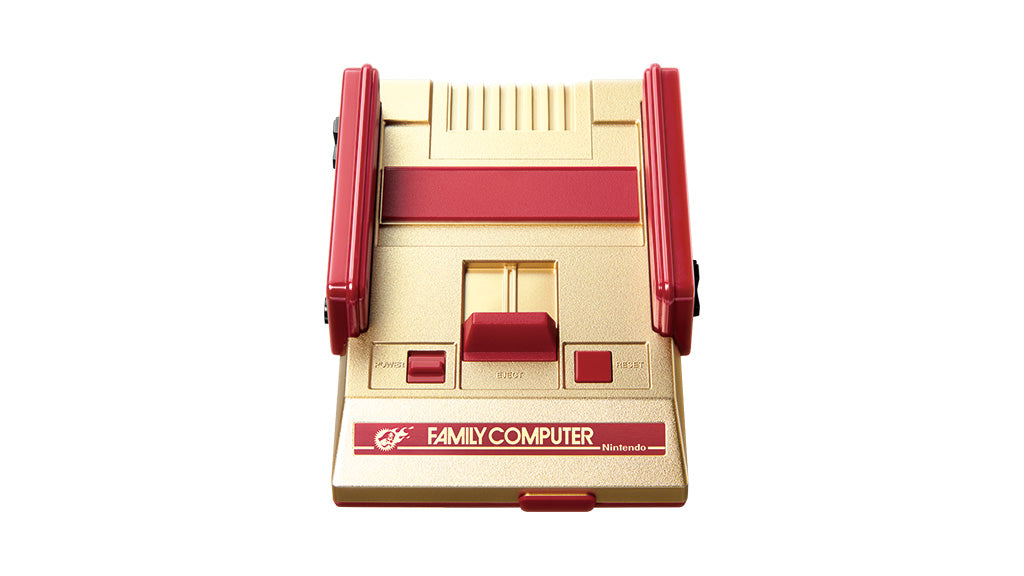 Front view of the gold and red Nintendo Famicom Mini Shonen Jump edition